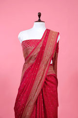 Dark Magenta Ethnic Woven Crepe Khaddi Silk Saree - Chinaya Banaras