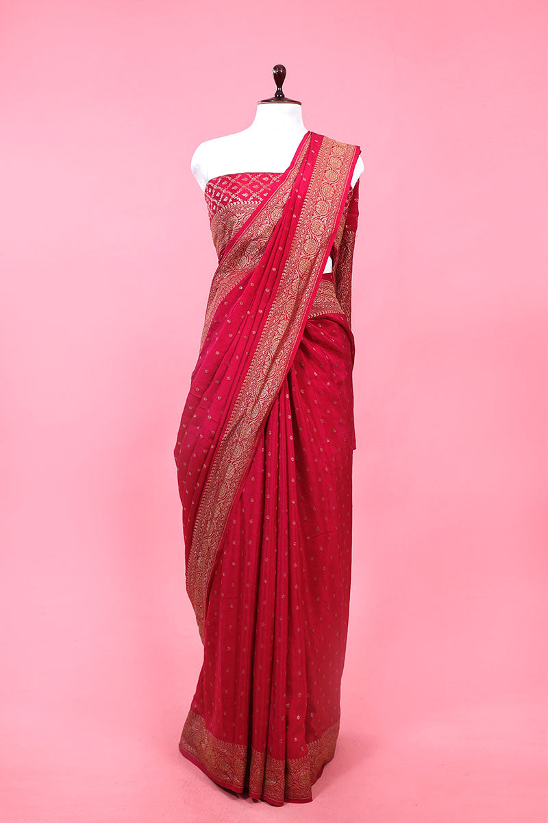 Magenta Ethnic Woven Crepe Khaddi Silk Saree At Chinaya Banaras