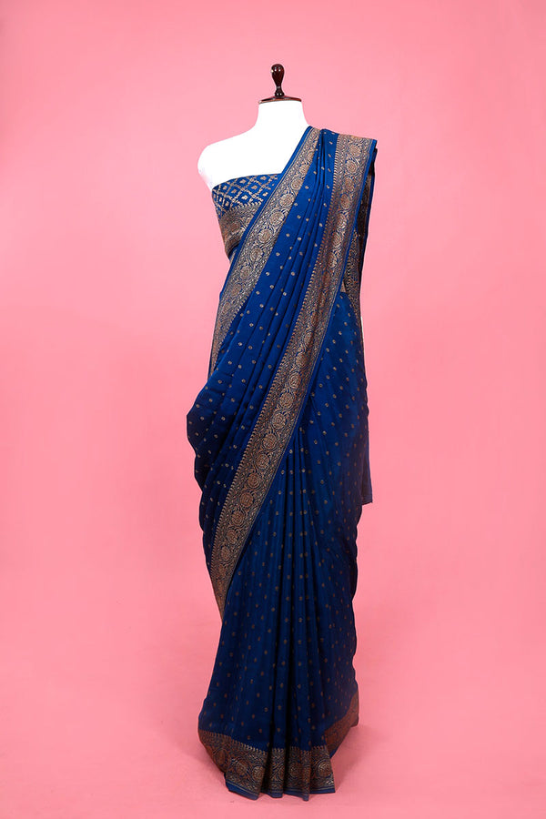 Blue Ethnic Woven Crepe Khaddi Silk Saree By Chinaya Banaras