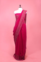 Pink Ethnic Woven Crepe Khaddi Silk Saree At Chinaya Banaras