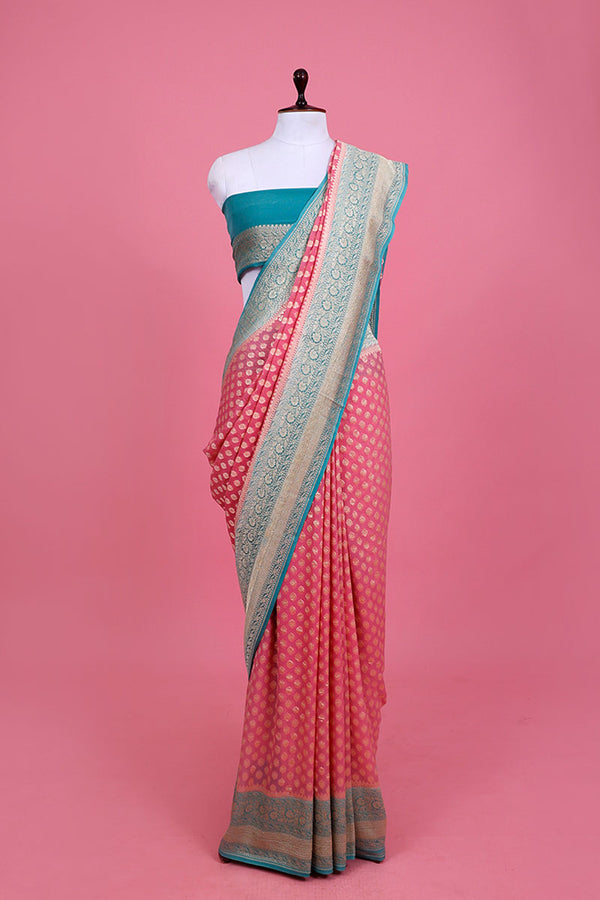 Peach Georgette Silk Saree At Chinaya Banaras