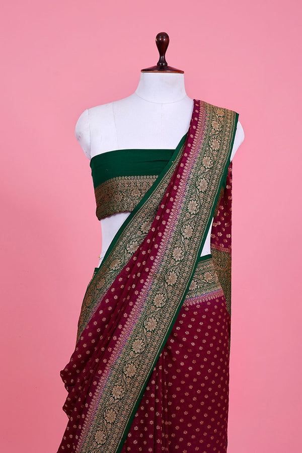 Purple Ethnic Handwoven Georgette Khaddi Silk Saree - Chinaya Banaras