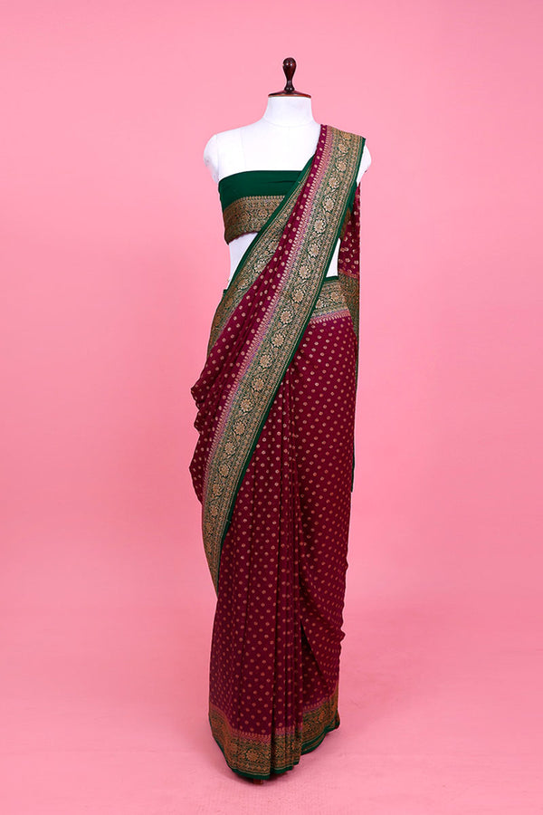 Purple Handwoven Georgette Silk Saree By Chinaya Banaras