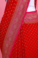 Red Ethnic Handwoven Georgette Khaddi Silk Saree - Chinaya Banaras