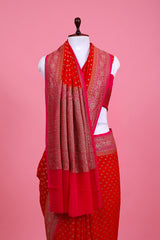 Red Ethnic Handwoven Georgette Khaddi Silk Saree - Chinaya Banaras