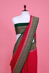Magenta Pink Ethnic Handwoven Georgette Khaddi Silk Saree - Chinaya Banaras