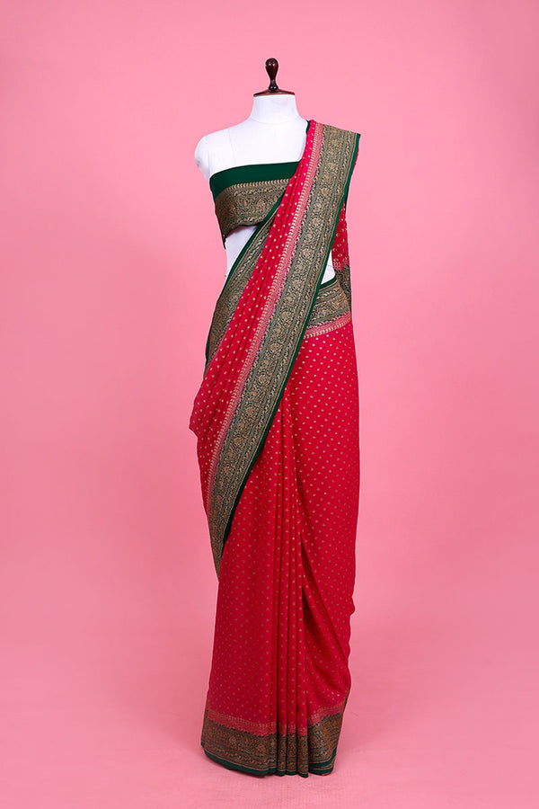 Pink Handwoven Georgette Silk Saree By Chinaya Banaras
