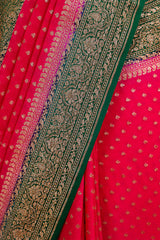 Magenta Pink Ethnic Handwoven Georgette Khaddi Silk Saree - Chinaya Banaras