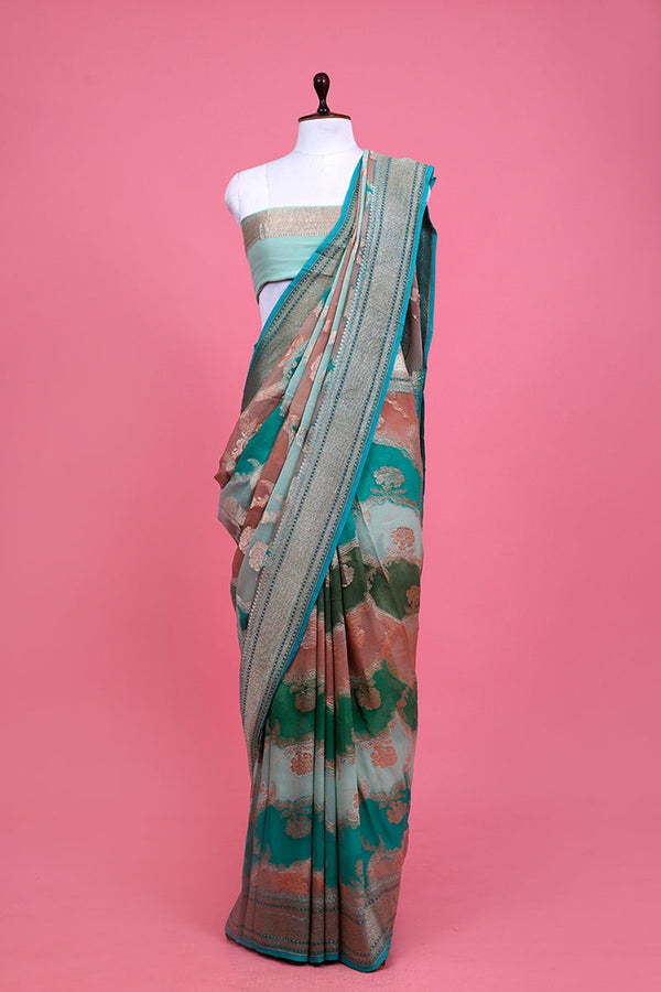 Sea Green Georgette Silk Saree By Chinaya Banaras