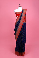Blue Handwoven Georgette Silk Saree By Chinaya Banaras