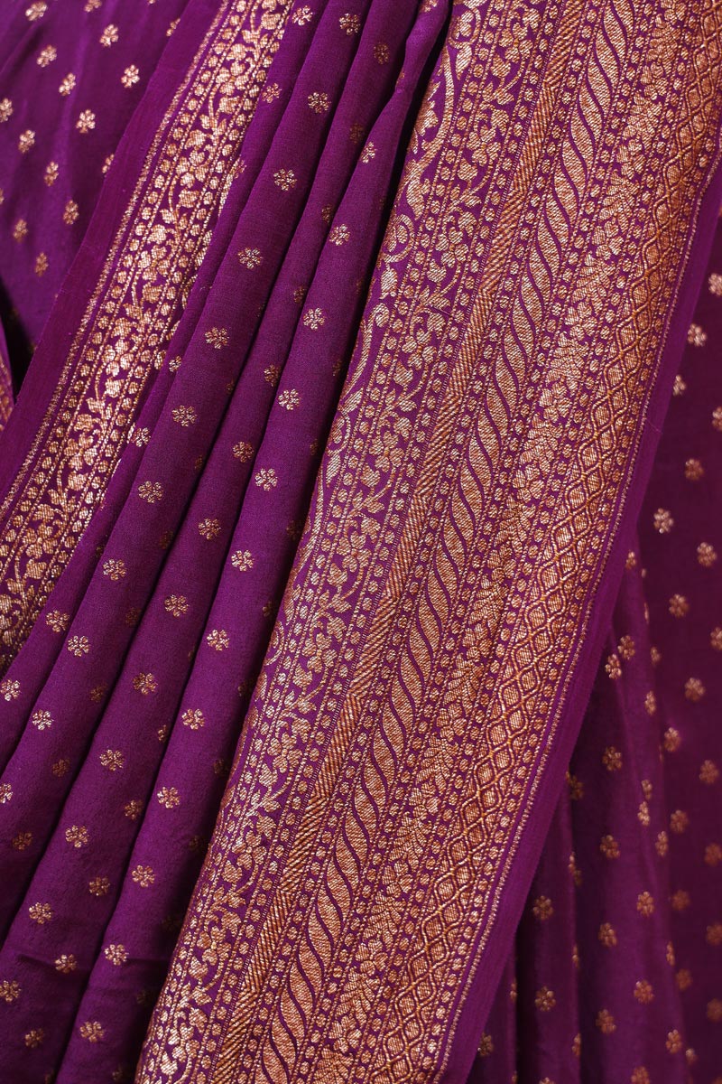 Deep Purple Ethnic Handwoven Crepe Khaddi Silk Saree - Chinaya Banaras