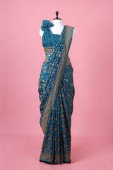 Blue Handwoven Crepe Silk Saree By Chinaya Banaras