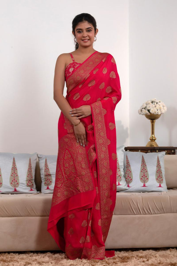 Red saree, Crepe Saree, Banarasi saree, wedding saree, party wear saree​