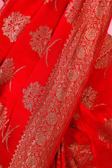 Red Ethnic Handwoven Crepe Khaddi Silk Saree - Chinaya Banaras