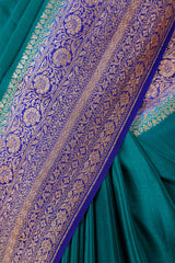 Peacock Blue Ethnic Handwoven Crepe Khaddi Silk Saree - Chinaya Banaras