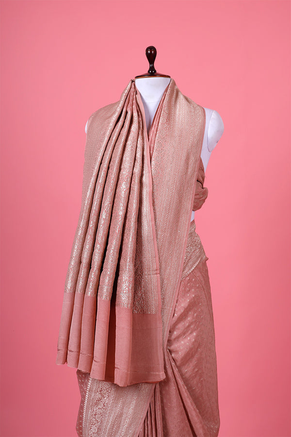 Pastel Peach Ethnic Handwoven Crepe Khaddi Silk Saree