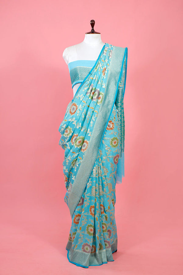 Blue Georgette Saree By Chinaya Banaras