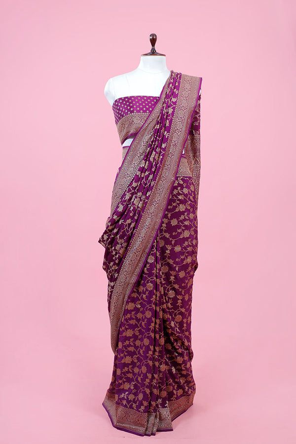 Purple Crepe Saree By Chinaya Banaras
