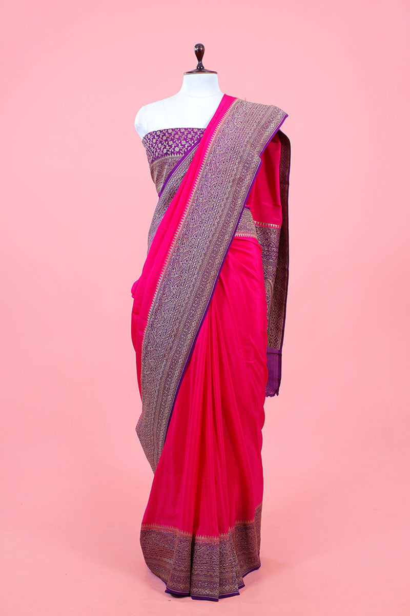 Pink Crepe Silk Saree By Chinaya Banaras