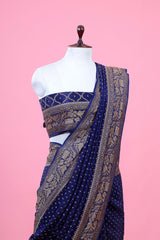 Navy Blue Ethnic Woven Crepe Khaddi Silk Saree