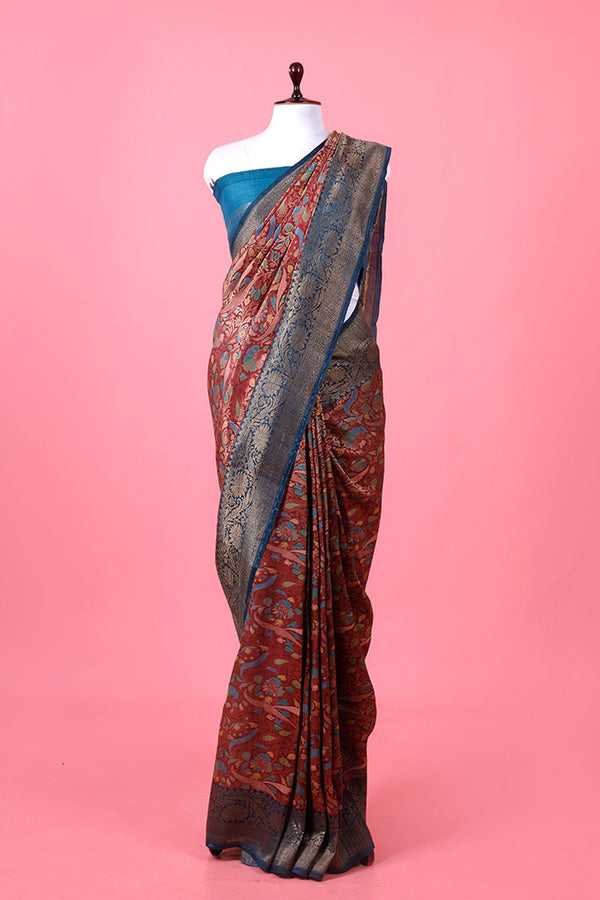 Maroon Floral Silk Saree By Chinaya Banaras