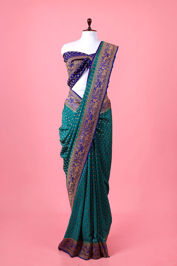 Blue Woven Silk Saree By Chinaya Banaras