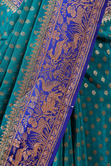 Teal Blue Ethnic Woven Crepe Saree