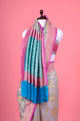 Grey & Pink Floral Jaal Woven Georgette Khaddi Silk Saree