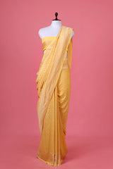 Yellow Georgette Silk Saree by Chinaya Banaras