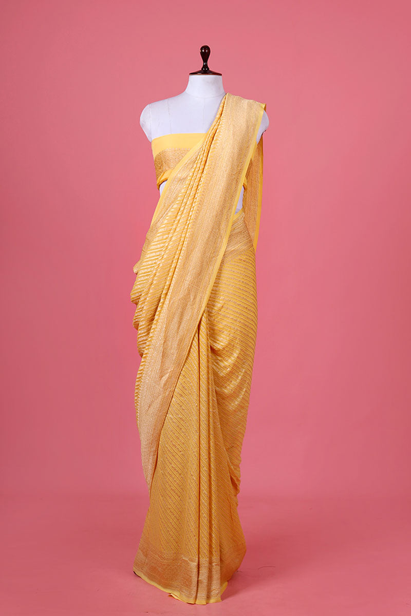 Yellow Georgette Silk Saree by Chinaya Banaras