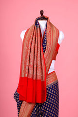 Navy Blue & Red Ethnic Handwoven Georgette Khaddi Silk Saree