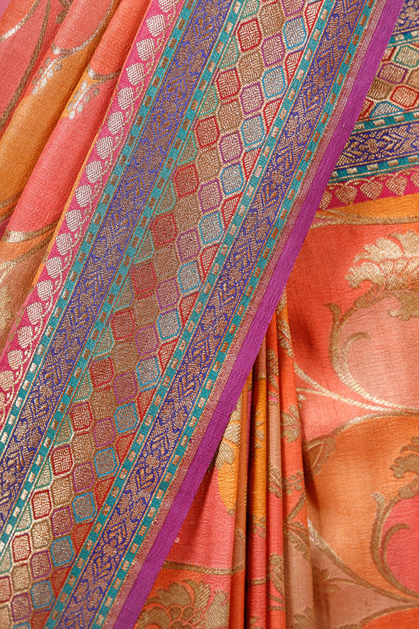 Multicolor Floral Jaal  Rangkat Handwoven Tussar Khaddi Silk Saree