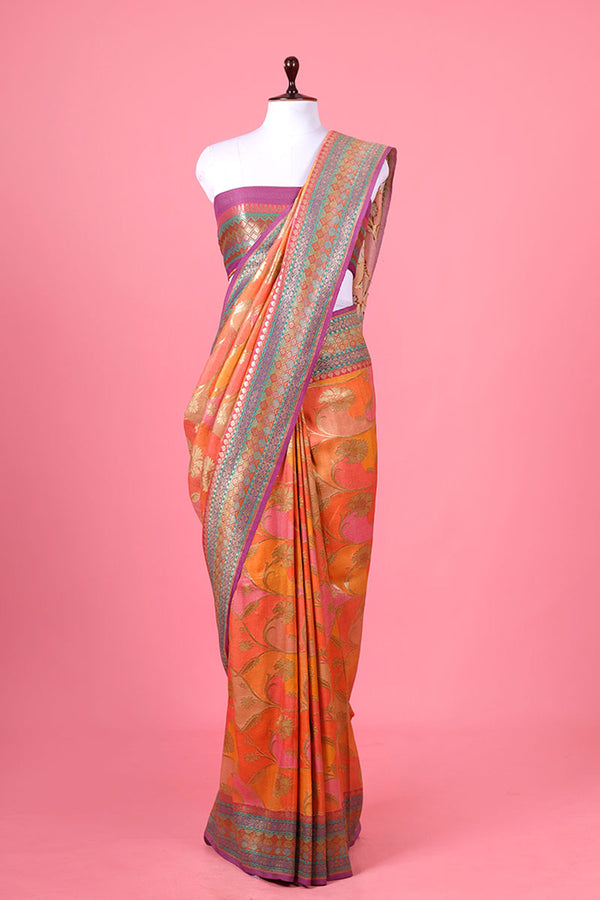 Multicolor Handwoven Tussar Khaddi Silk Saree By Chinaya Banaras