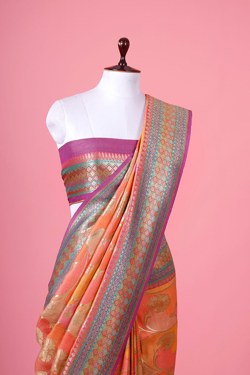 Multicolor Floral Jaal  Rangkat Handwoven Tussar Khaddi Silk Saree