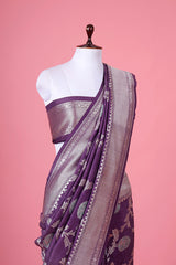 Dusty Purple Floral Jaal Handwoven Tussar Khaddi Silk Saree