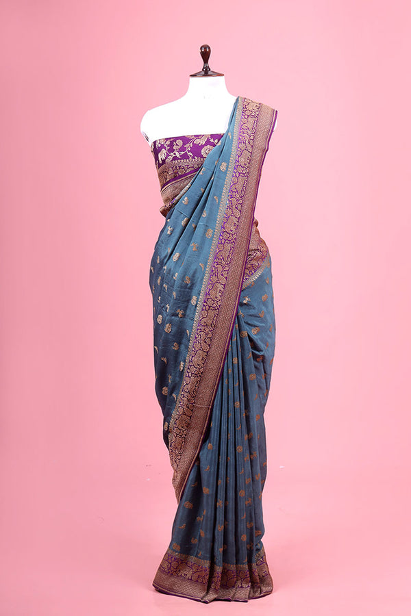 Grey Crepe Khaddi Silk Saree By Chinaya Banaras