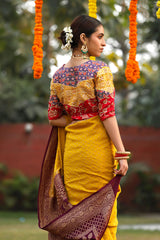 Yellow Embellished Handwoven Banarasi Silk Blouse