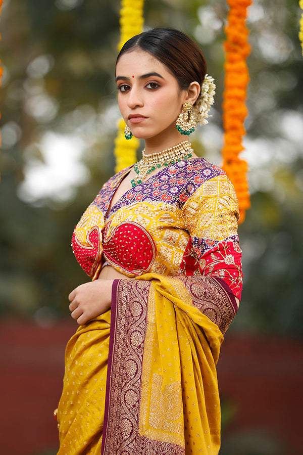 Yellow Embellished Handwoven Banarasi Silk Blouse