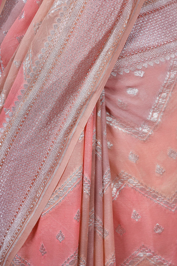 Nude Peach Rangkat Woven Georgette Khaddi Silk Saree