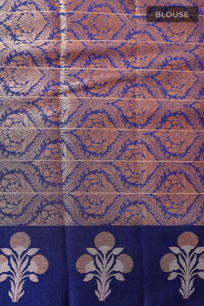 Navy Blue Checkered Woven Banarasi Cotton Saree - Chinaya Banaras