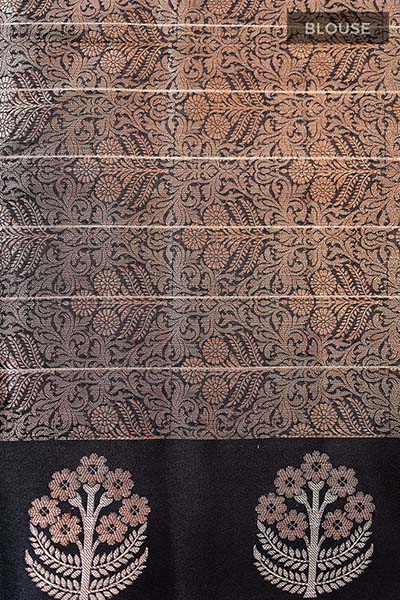 Black Checkered Woven Banarasi Cotton Saree - Chinaya Banaras