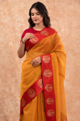 Mustard Yellow Woven Banarasi Cotton Saree - Chinaya Banaras