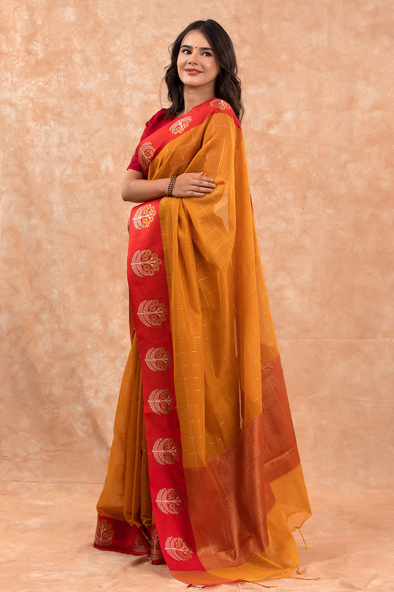 Mustard Yellow Woven Banarasi Cotton Saree - Chinaya Banaras