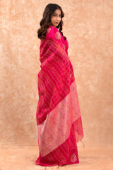 Barbie Pink Woven Banarasi Cotton Saree