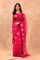 Women In Pink Woven Banarasi Cotton Saree At Chinaya Banaras