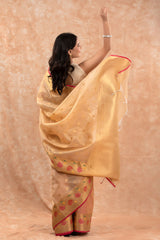 Golden Beige Woven Banarasi Cotton Saree - Chinaya Banaras