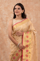 Golden Beige Woven Banarasi Cotton Saree - Chinaya Banaras