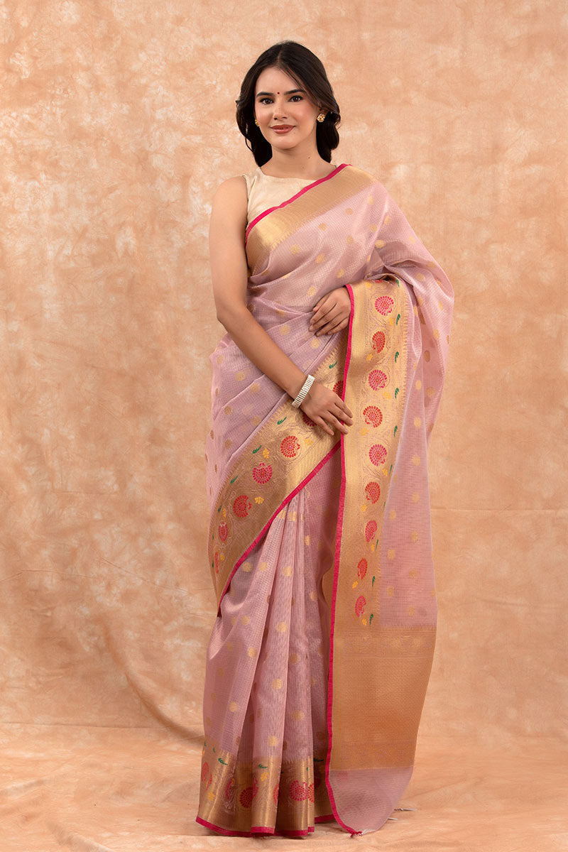Lilac Ethnic Woven Banarasi Cotton Saree