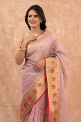 Lilac Ethnic Woven Banarasi Cotton Saree