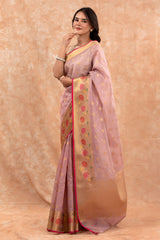 Lilac Ethnic Woven Banarasi Cotton Saree